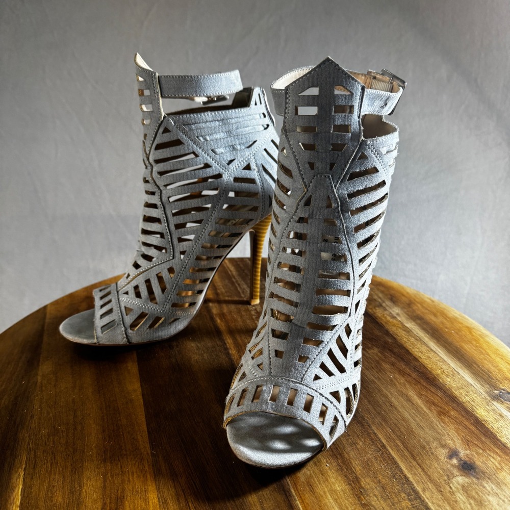 Chelsea‎ & Zoe Gray Cage Cutout Stiletto Sandals Open Toe Ankle Strap Heels 8